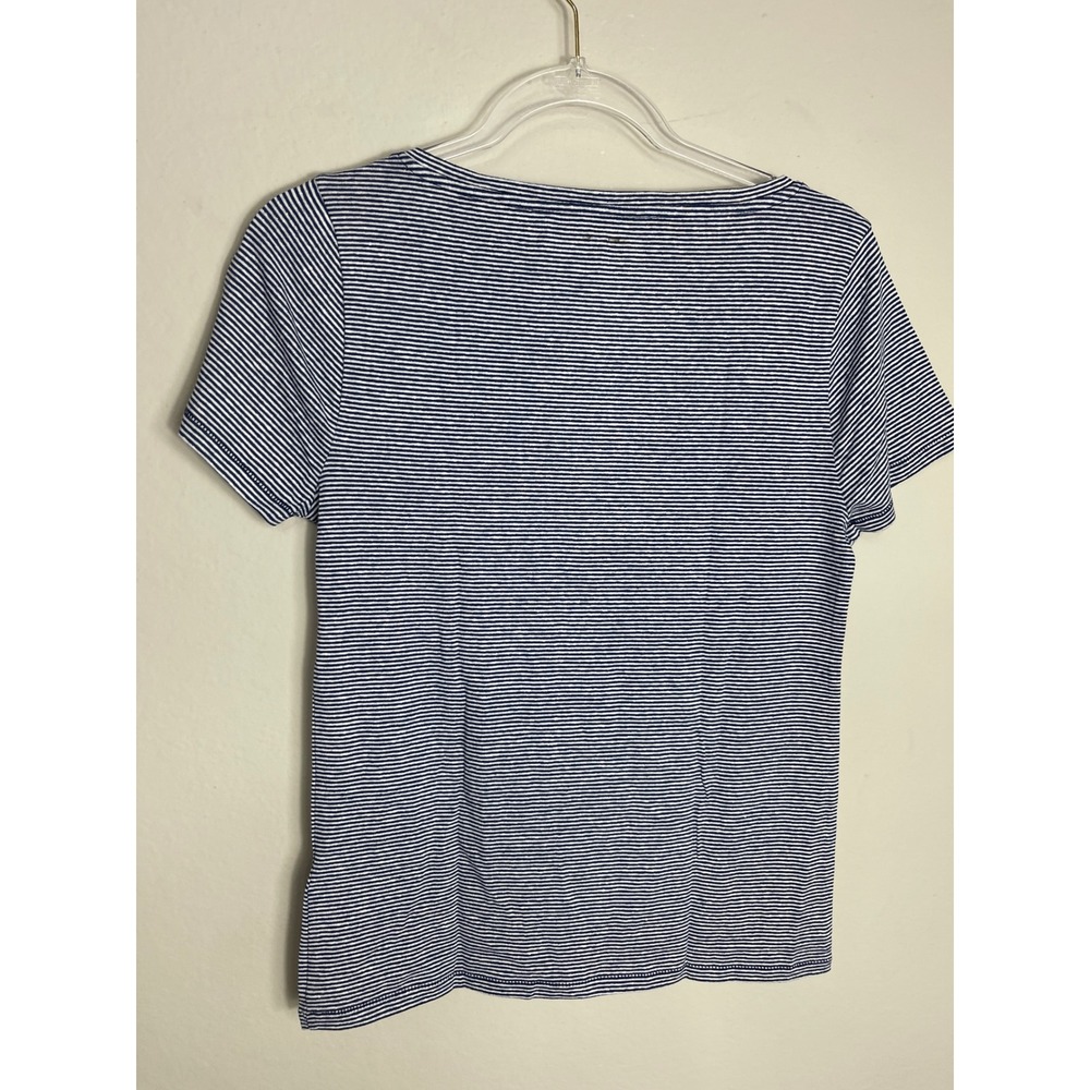 J.Crew Stretch Linen Blend Stripe V-Neck Tee Navy White Women's Medium - Picture 8 of 9